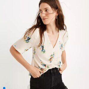 Madewell Silk Shirred-Front Top in Classic Corsage